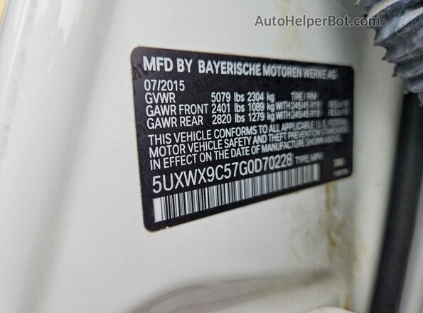 5UXWX9C57G0D70228 2016 BMW X3 White VIN sticker view