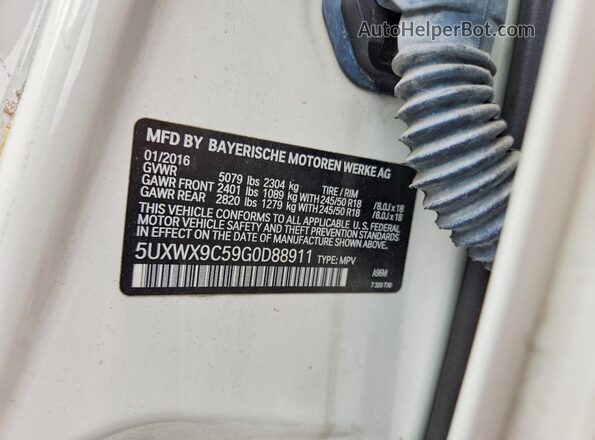 5UXWX9C59G0D88911 2016 BMW X3 White VIN კოდის სტიკერის ხედი