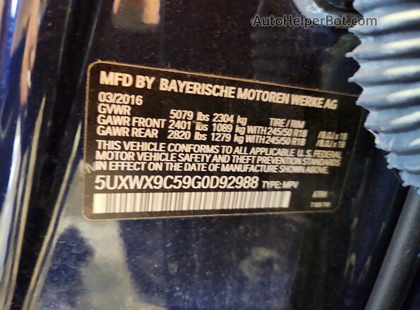 5UXWX9C59G0D92988 2016 BMW X3 Blue VIN sticker view