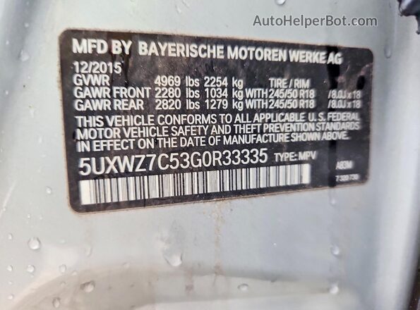 5UXWZ7C53G0R33335 2016 BMW X3 Silver Շարժիչի բաժամունքի տեսք