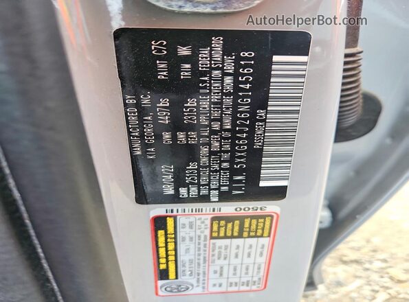 5XXG64J26NG145618 2022 KIA K5 Gray Вид підкапотного простору
