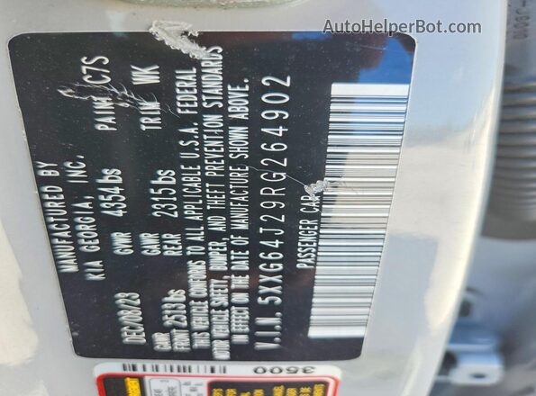 5XXG64J29RG264902 2024 KIA K5 White Vista del compartimento del motor