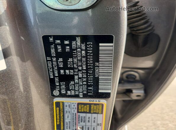 5XXGT4L32GG024053 2016 KIA OPTIMA Gray Widok naklejki z numerem VIN