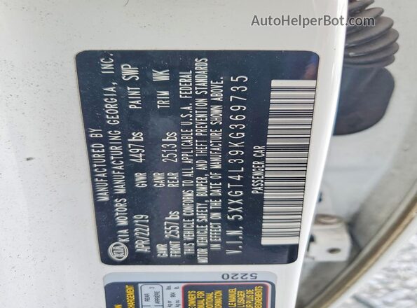 5XXGT4L39KG369735 2019 KIA OPTIMA White Вид підкапотного простору