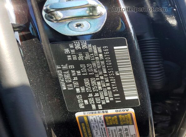 5XYADFS51TG007669 2026 KIA EV9 Black VIN sticker view