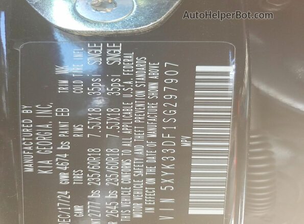 5XYK33DF1SG297907 2025 KIA SPORTAGE Black Вид підкапотного простору