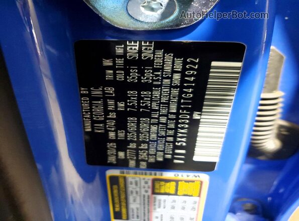 5XYK33DF1TG414922 2026 KIA SPORTAGE Blue VIN sticker view