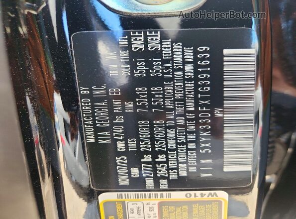 5XYK33DFXTG391639 2026 KIA SPORTAGE Black Vista de la etiqueta del VIN