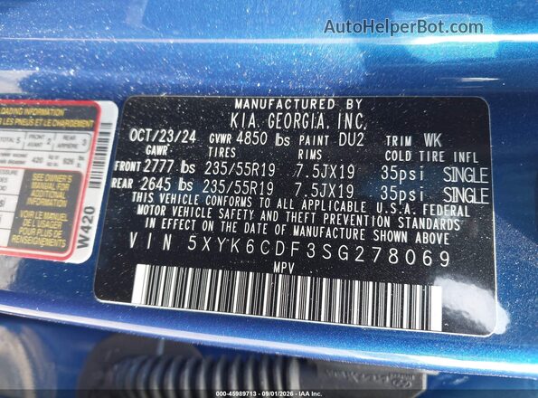 5XYK6CDF3SG278069 2025 KIA SPORTAGE Blue Engine compartment view