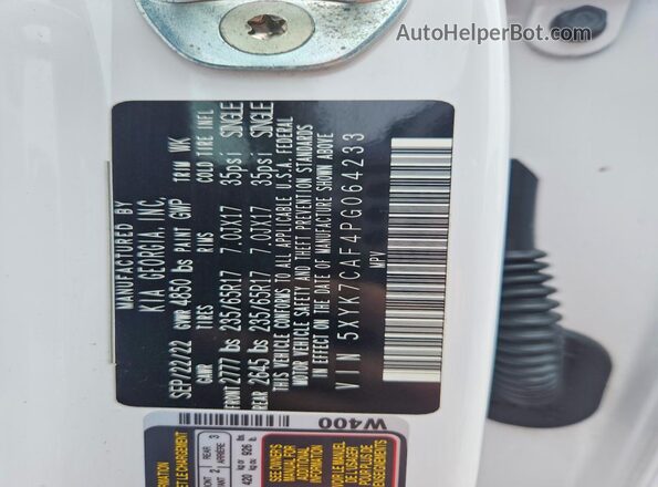 5XYK7CAF4PG064233 2023 KIA SPORTAGE White Панорамний вид салону 360°