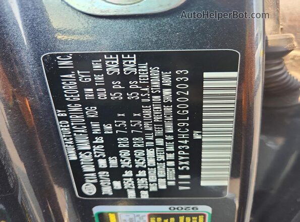 5XYP34HC9LG002033 2020 KIA TELLURIDE Gray ძრავის განყოფილების ხედი
