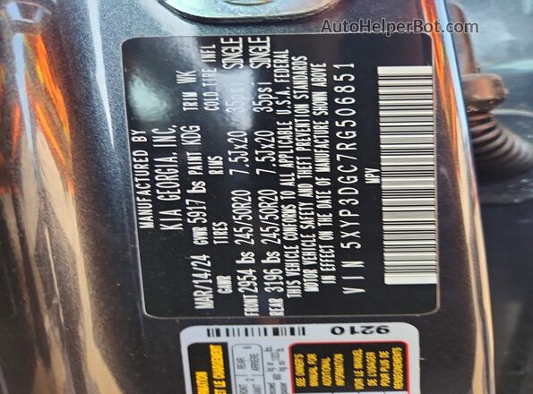 5XYP3DGC7RG506851 2024 KIA TELLURIDE Gray Widok naklejki z numerem VIN