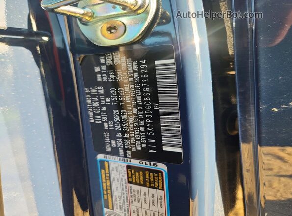 5XYP3DGC8SG726294 2025 KIA TELLURIDE Blue Вид наклейки з VIN-кодом