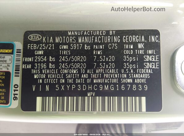 5XYP3DHC9MG167839 2021 KIA TELLURIDE Gray ძრავის განყოფილების ხედი