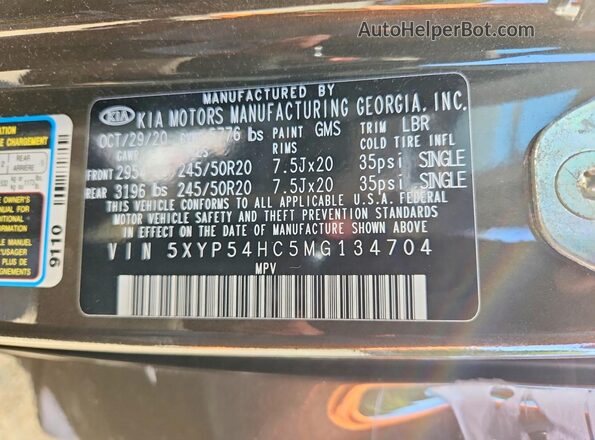 5XYP54HC5MG134704 2021 KIA TELLURIDE Коричневый Панорамный вид салона 360°