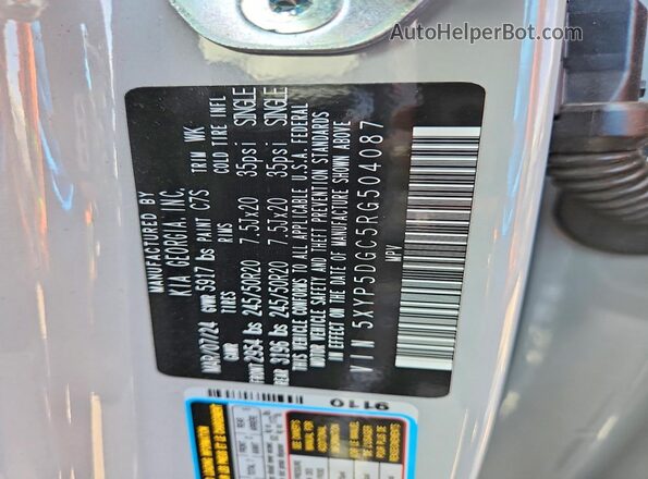 5XYP5DGC5RG504087 2024 KIA TELLURIDE Gray Вид наклейки з VIN-кодом