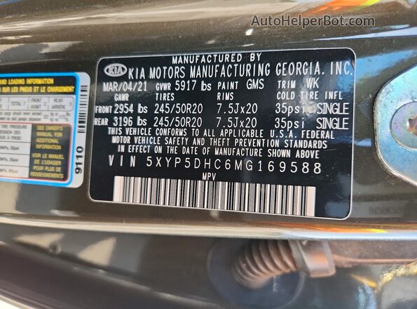 5XYP5DHC6MG169588 2021 KIA TELLURIDE Green VIN sticker view