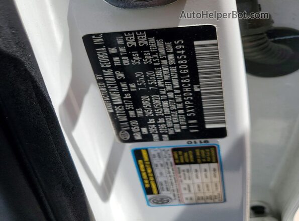 5XYP5DHC8LG085495 2020 KIA TELLURIDE White Vista de la etiqueta del VIN