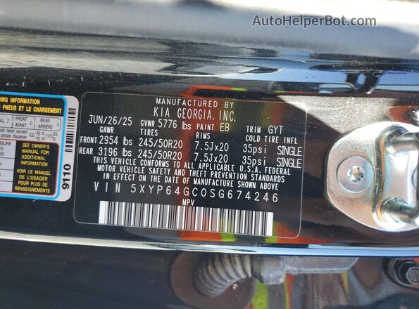 5XYP64GC0SG674246 2025 KIA TELLURIDE Black Панорамний вид салону 360°