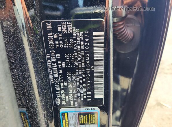 5XYP64HC4MG102470 2021 KIA TELLURIDE Black Вид наклейки з VIN-кодом