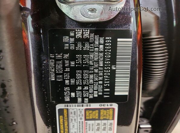 5XYPDES16VG026898 2027 KIA TELLURIDE Gray VIN კოდის სტიკერის ხედი