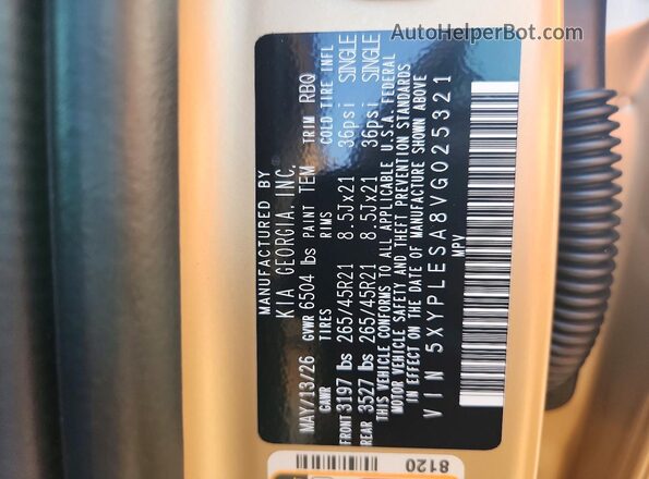 5XYPLESA8VG025321 2027 KIA TELLURIDE Tan VIN კოდის სტიკერის ხედი