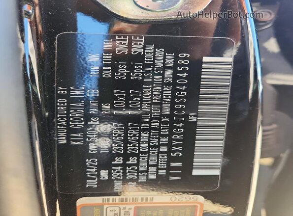 5XYRG4JC9SG404589 2025 KIA SORENTO Черный Панорамный вид салона 360°