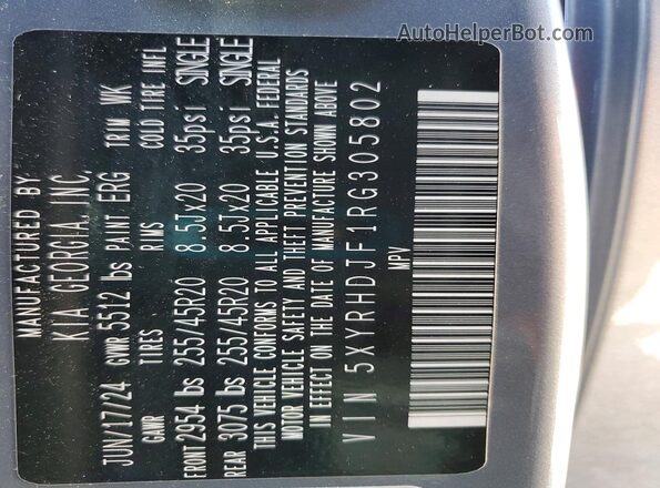 5XYRHDJF1RG305802 2024 KIA SORENTO Gray Панорамний вид салону 360°