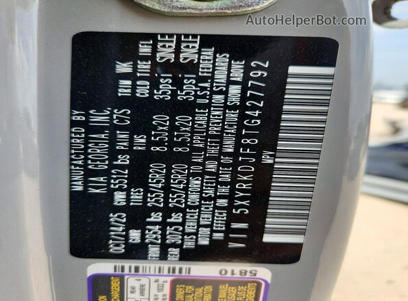 5XYRKDJF8TG427792 2026 KIA SORENTO Gray Vista interior de 360 grados