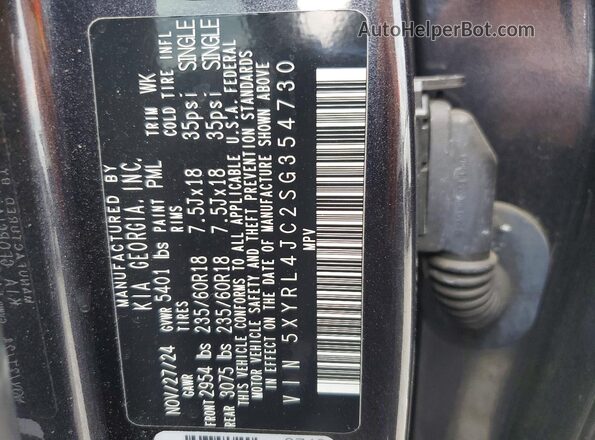 5XYRL4JC2SG354730 2025 KIA SORENTO Gray Панорамний вид салону 360°