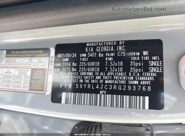 5XYRL4JC3RG293768 2024 KIA SORENTO Серый Вид подкапотного пространства