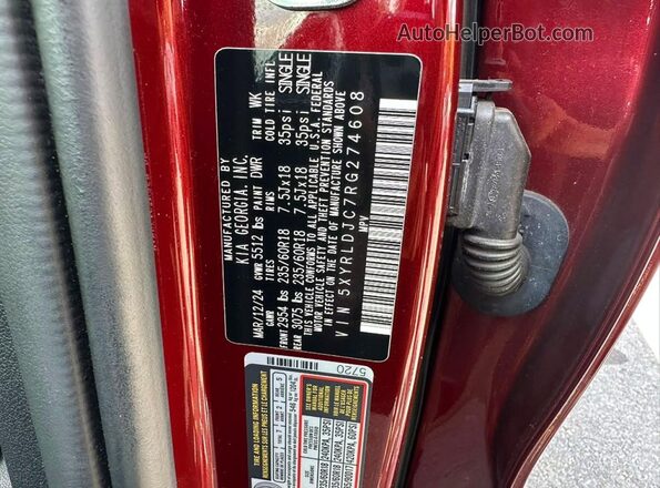 5XYRLDJC7RG274608 2024 KIA SORENTO Red Вид задніх сидінь