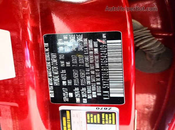 5XYZT3LB1JG542409 2018 HYUNDAI SANTA Burgundy VIN կոդի պիտակի տեսք