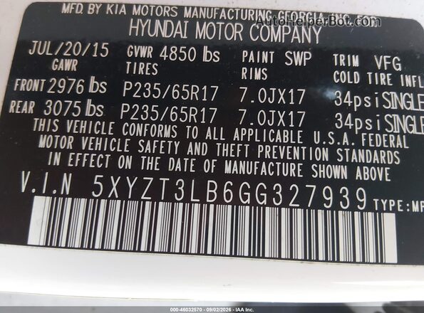 5XYZT3LB6GG327939 2016 HYUNDAI SANTA FE SPORT Белый Вид подкапотного пространства