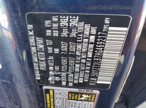5XYZT3LB7HG469217 2017 HYUNDAI SANTA Blue Engine compartment view