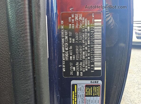 5XYZT3LB7JG524223 2018 HYUNDAI SANTA Blue VIN sticker view