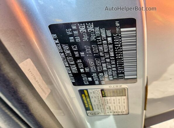 5XYZTDLB9JG548805 2018 HYUNDAI SANTA Silver Շարժիչի բաժամունքի տեսք