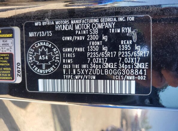 5XYZUDLB0GG308841 2016 HYUNDAI SANTA Black Widok wnętrza 360 stopni