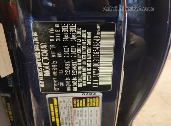 5XYZUDLB1JG546849 2018 HYUNDAI SANTA Blue Вид наклейки з VIN-кодом