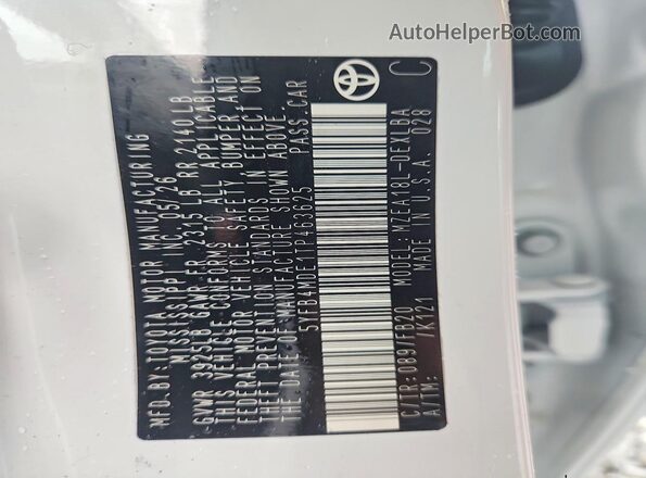 5YFB4MDE1TP463625 2026 TOYOTA COROLLA White Вид наклейки з VIN-кодом