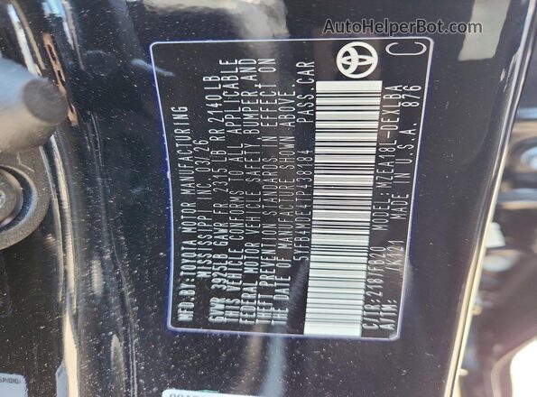 5YFB4MDE4TP438184 2026 TOYOTA COROLLA Black Widok naklejki z numerem VIN