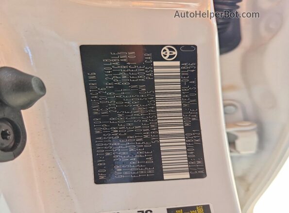 5YFB4MDE5TP425475 2026 TOYOTA COROLLA White Widok naklejki z numerem VIN