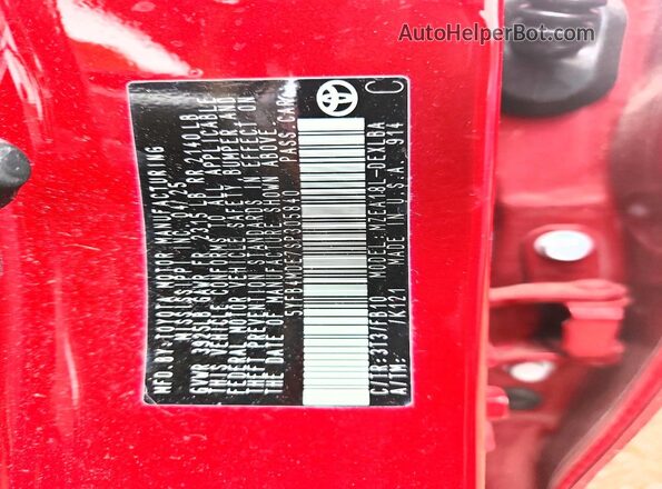 5YFB4MDE7SP305840 2025 TOYOTA COROLLA Red Vista de la etiqueta del VIN