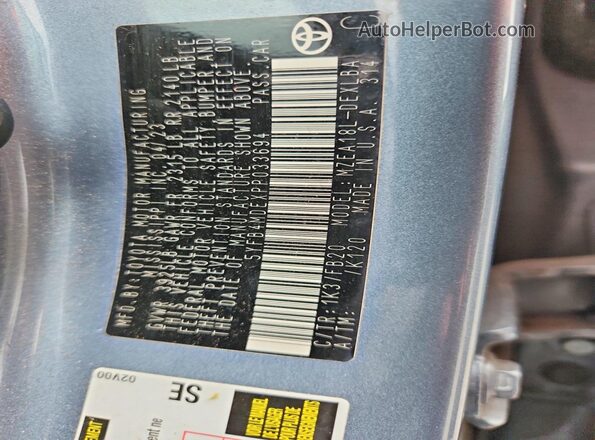 5YFB4MDEXPP033694 2023 TOYOTA COROLLA Серый Вид наклейки с VIN-кодом