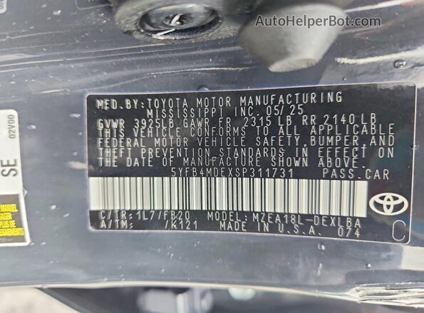 5YFB4MDEXSP311731 2025 TOYOTA COROLLA Gray Engine compartment view