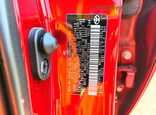5YFEPMAE1NP289440 2022 TOYOTA COROLLA Red Vista de la etiqueta del VIN