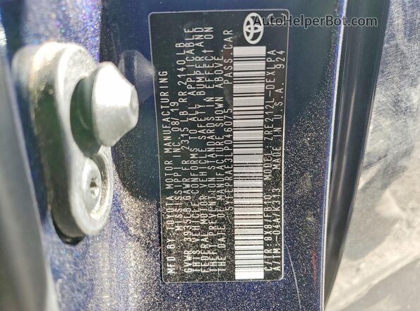5YFEPRAE3LP046075 2020 TOYOTA COROLLA Blue Вид наклейки з VIN-кодом