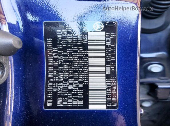 5YFEPRAE4LP040186 2020 TOYOTA COROLLA Blue Engine compartment view