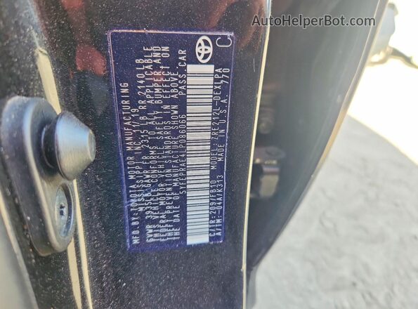 5YFEPRAE4LP086066 2020 TOYOTA COROLLA Black Շարժիչի բաժամունքի տեսք