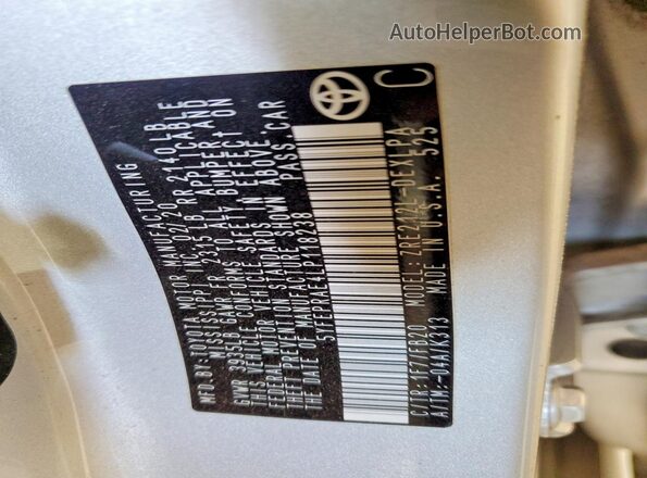 5YFEPRAE4LP118238 2020 TOYOTA COROLLA Silver Widok naklejki z numerem VIN